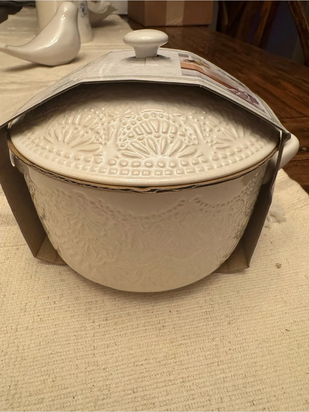 The Pioneer Woman 1QT Cocotte Casserole Baking Dish Stoneware Vintage Lace Linen